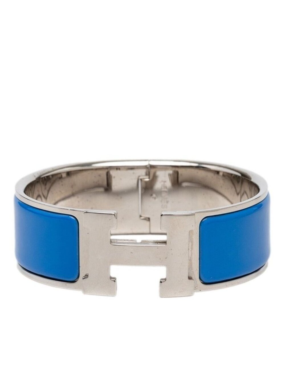 Hermes Clic Clac PM Bracelet Bangle Silver Blue Metal Enamel